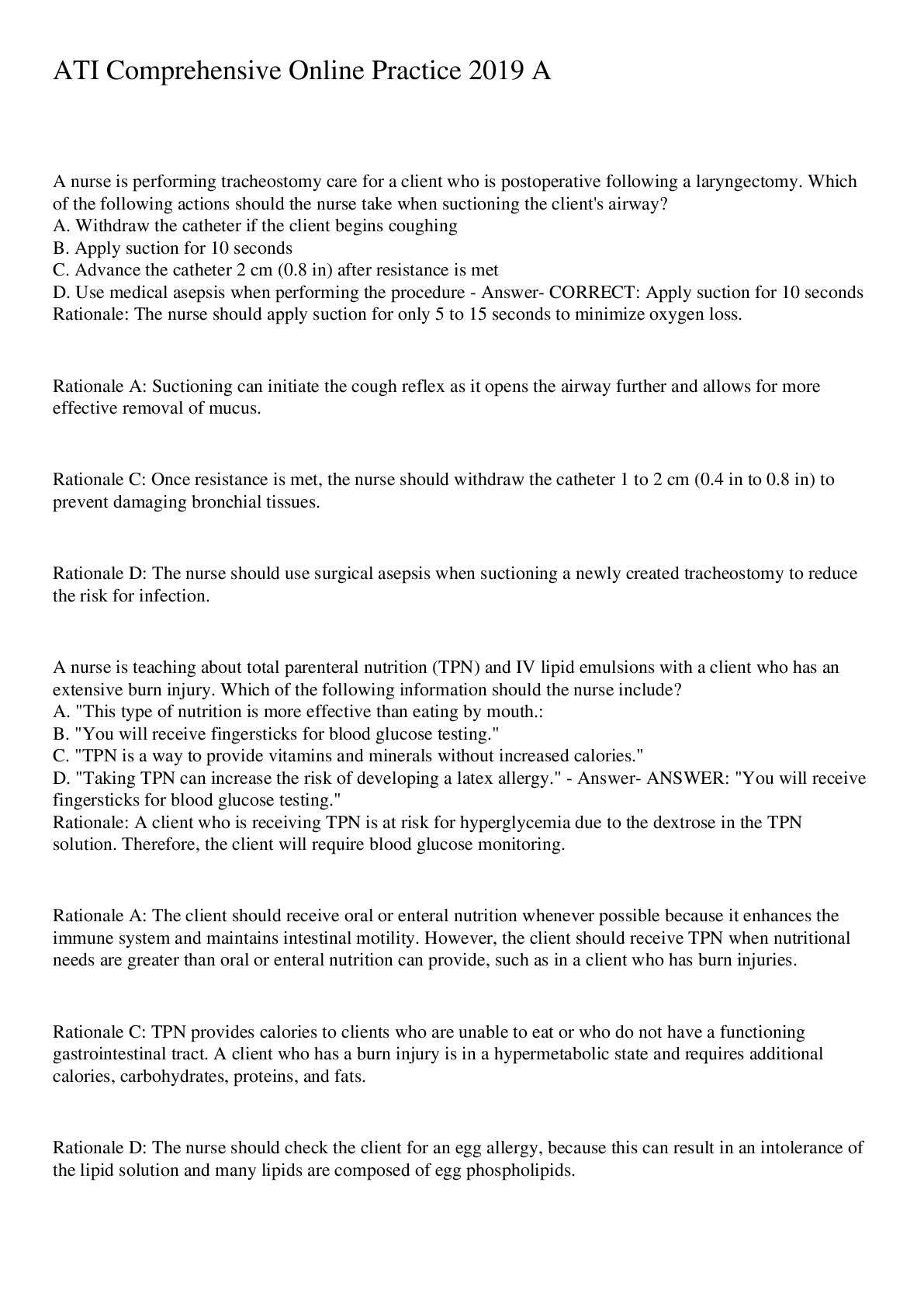 Preview image for ATI Comprehensive Online Practice 2019 A